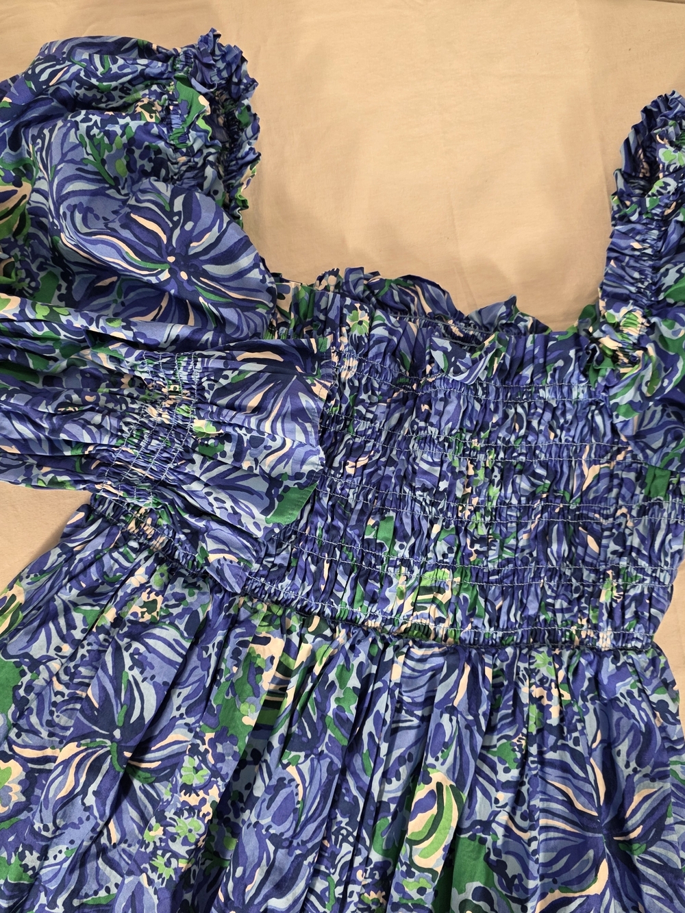 Lilly Pulitzer Fairfax Dress Abaco Blue Turtle Awe Pintuck 3/4 Slv SZ L POCKETS